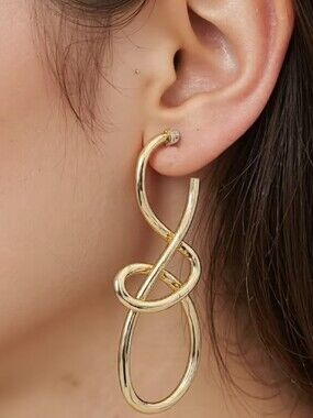 NEW! Gold Knot Twisted Thin Loop Drop Post Earrings - Women Jewelry